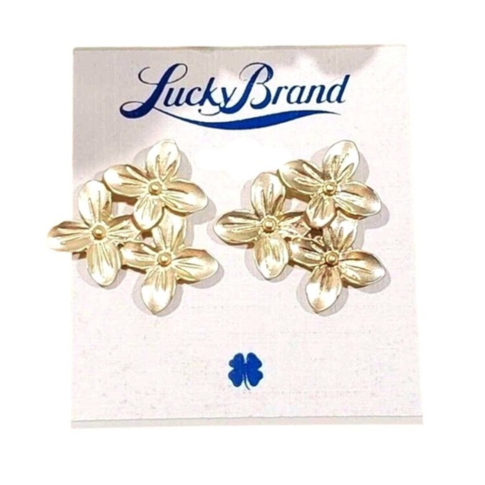 Lucky Brand Gold Tone Floral Cluster‎ Stud Earrings Matte Flower Botanical Boho